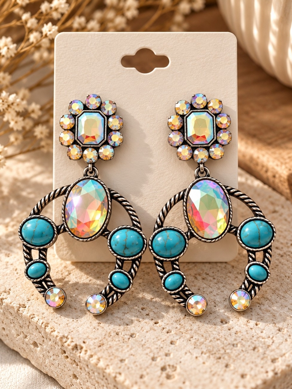 Iridescent & Turquoise Western Statement Earrings